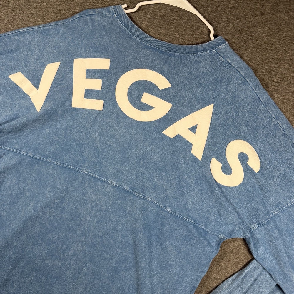 Spirit Jersey Shirt Womens Large Blue Lace Up Vegas Graphic Top Long Sleeve
